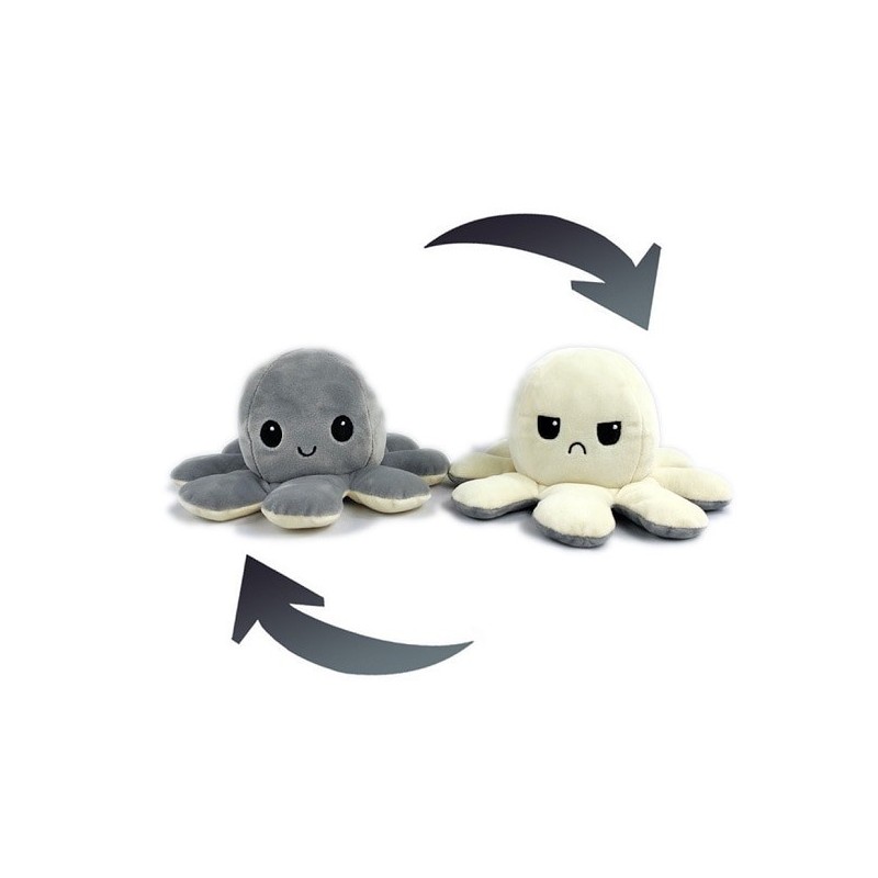 Pieuvre réversible en peluche gris et blanc Pieuvre réversible en peluche gris et blanc