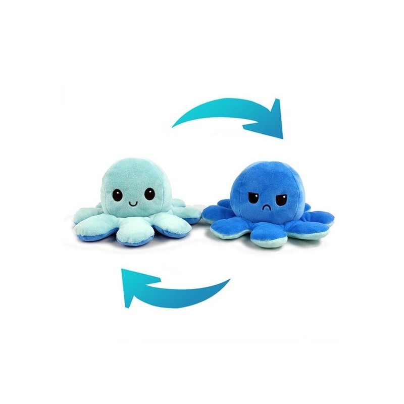 Pieuvre réversible en peluche bleu clair et bleu foncé Pieuvre réversible en peluche bleu clair et bleu foncé
