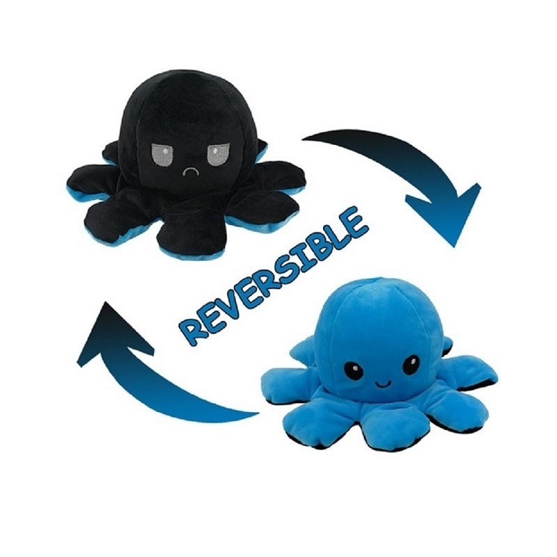 Pieuvre réversible en peluche noir et bleu Pieuvre réversible en peluche noir et bleu
