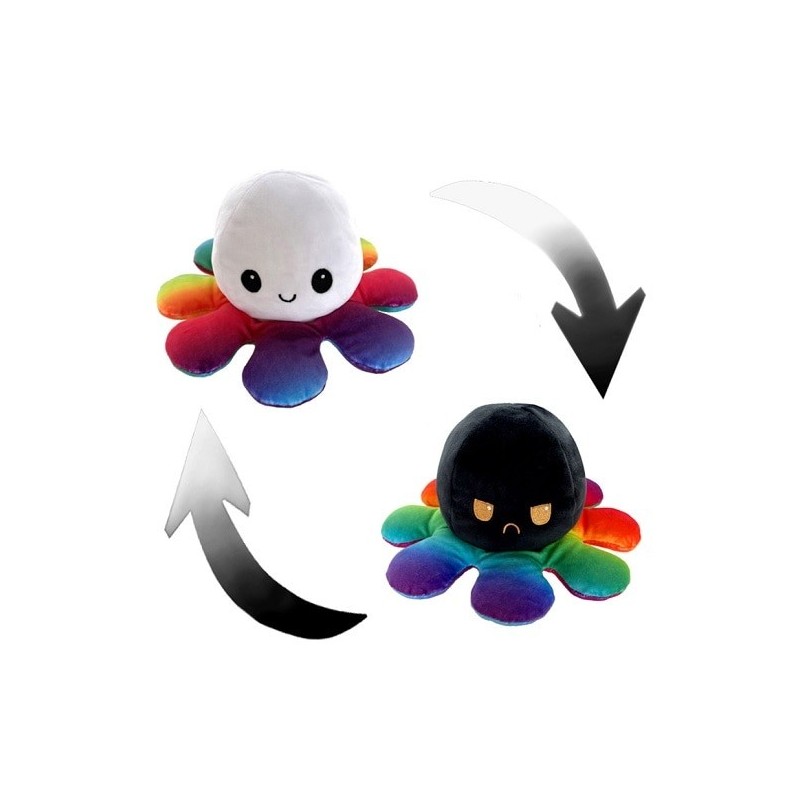 Pieuvre réversible en peluche arc en ciel noir et blanc Pieuvre réversible en peluche arc en ciel noir et blanc