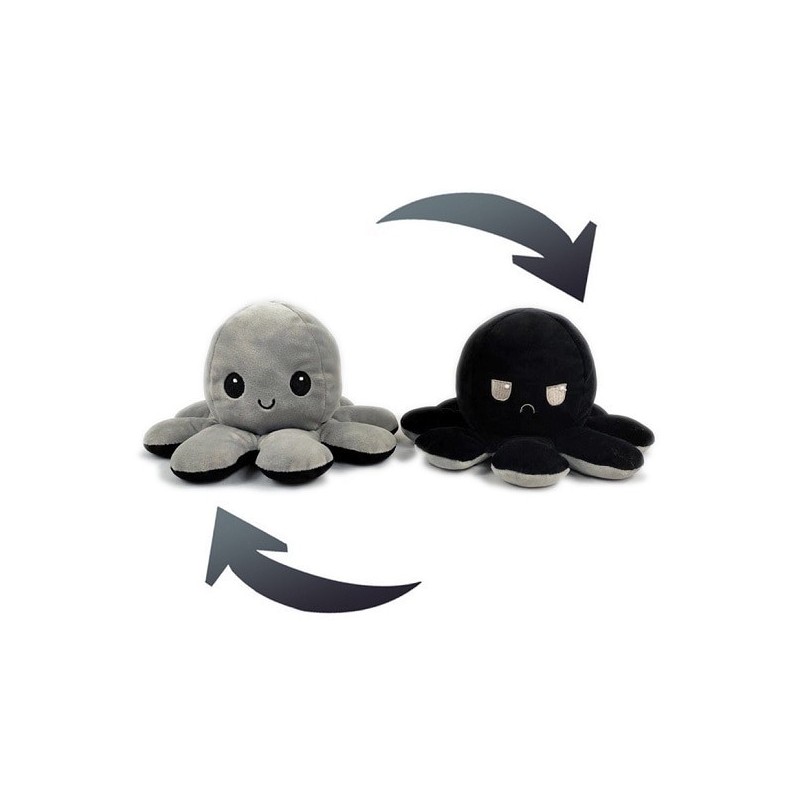 Pieuvre réversible en peluche gris et noir Pieuvre réversible en peluche gris et noir