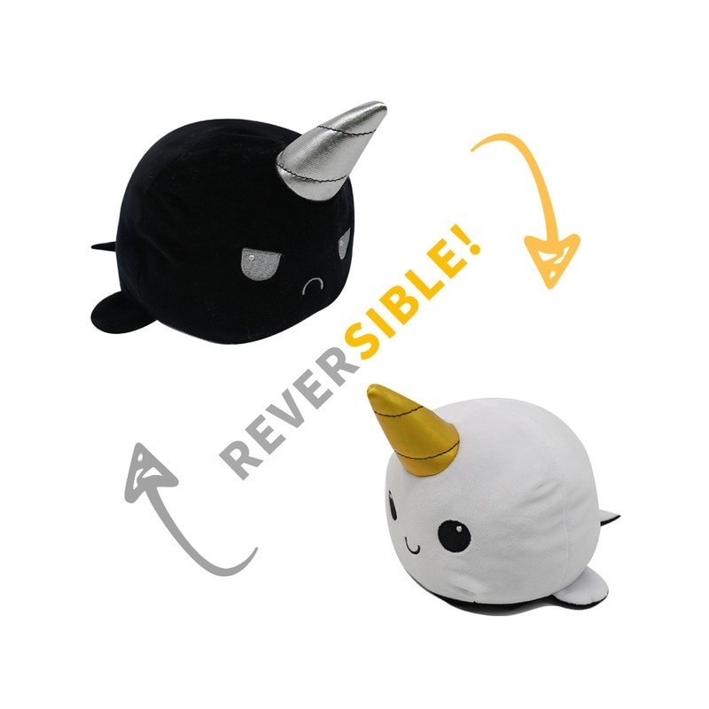 peluche licorne des mers réversible noir argenté et blanc doré peluche licorne des mers réversible noir argenté et blanc doré